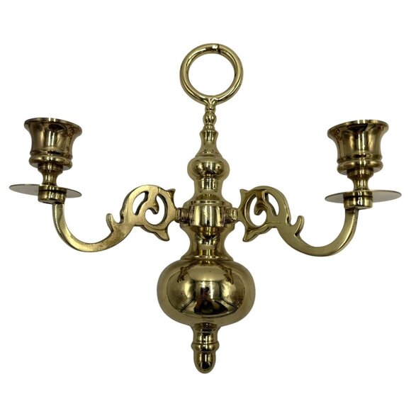 Set of 2 Vintage Valsan Portugal Brass Candlestick Double Arm Wall Sconces 9.5” - Picture 7 of 12